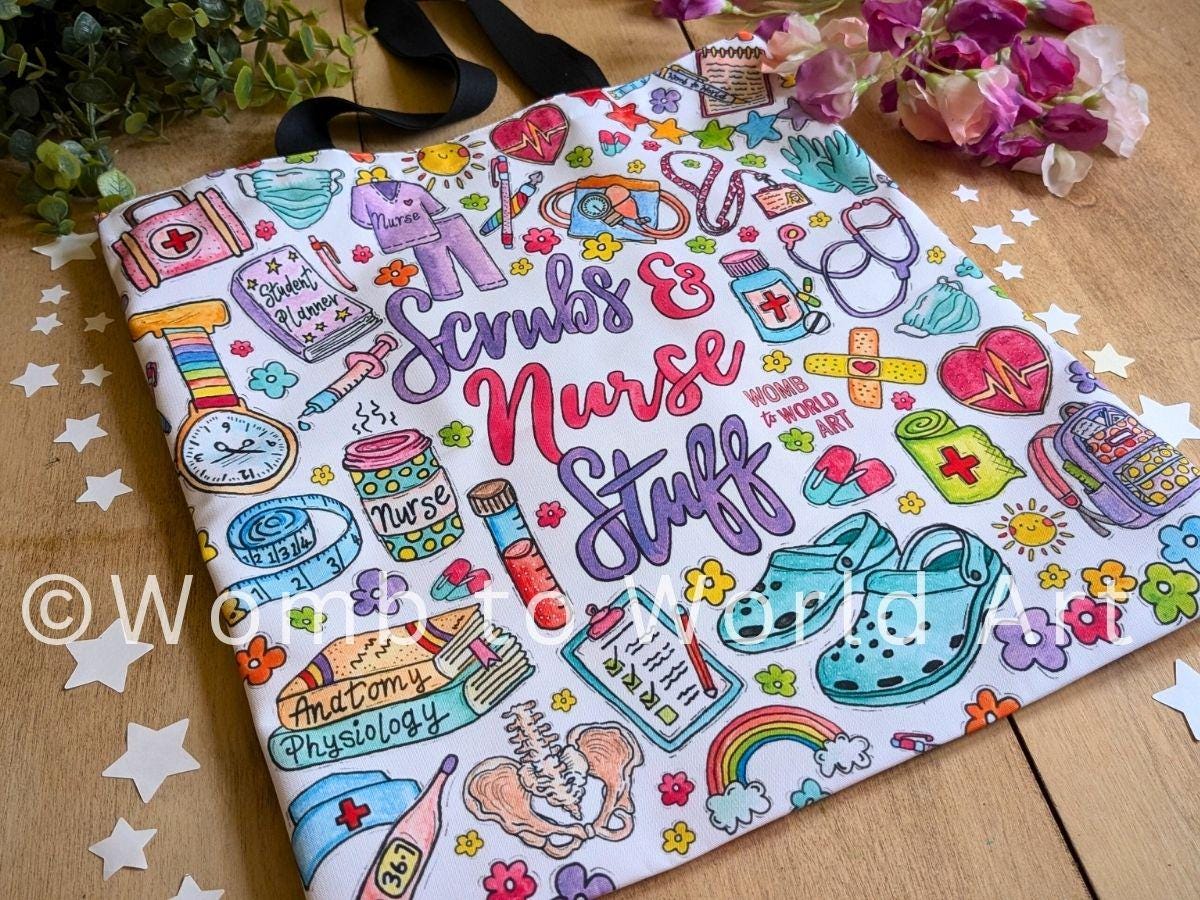 Watercolor Nurse Tote Bag: Student/Maternity/Labor Nurse Gift