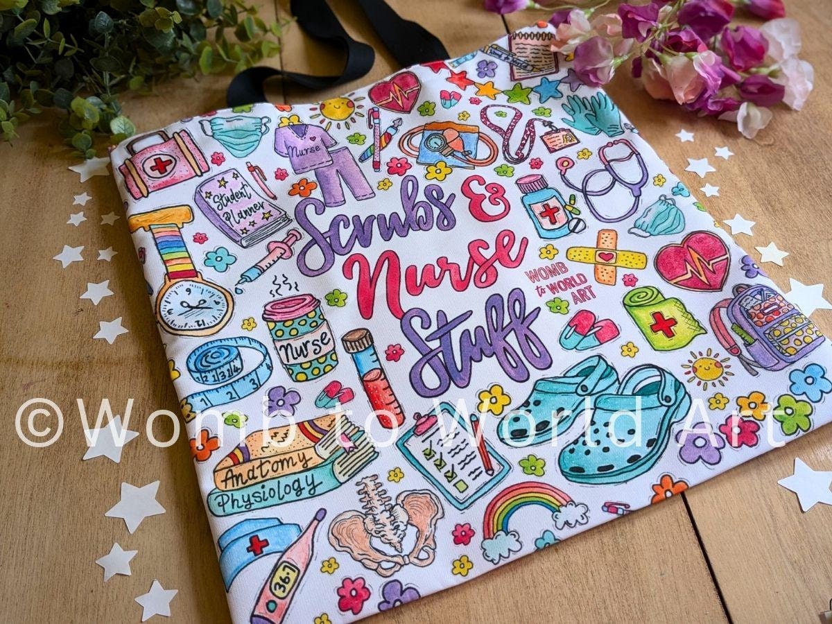 Watercolor Nurse Tote Bag: Student/Maternity/Labor Nurse Gift