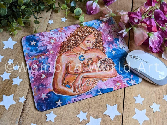 Breastfeeding Art Mouse Pad: Watercolor Mother and Baby
