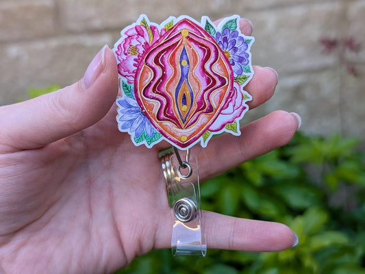 Yoni Vulva Art Badge Reel | Midwife Maternity Nurse Doctor | Doula ID Card Badge Reel | Labor and Delivery Badge Holder | Student ID | OBGYN