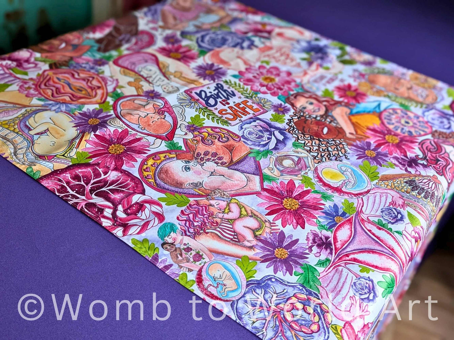 Pregnancy Fayre Table Runner by Womb to World Art | Doula Event Table Decor | Midwife Tablecloth for Pregnancy and Mother Blessings