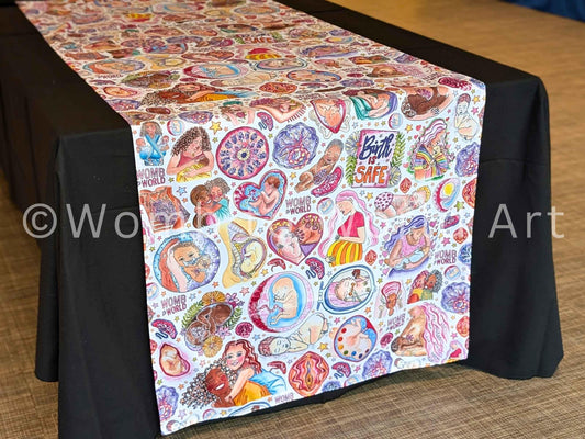 Pregnancy Fayre Table Runner: Birth Art Tablecloth, Doula Event Decor
