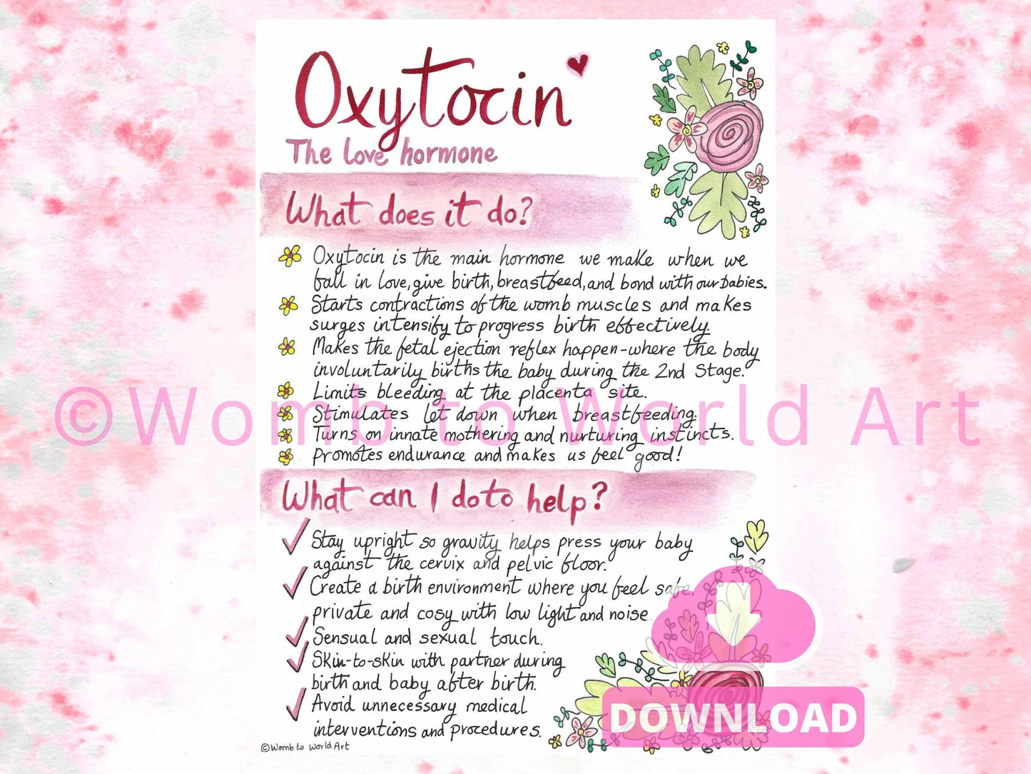 Oxytocin PDF Handout | Labour Printouts | Antenatal Materials | Birth Education | Doula | Midwife | Birthworker