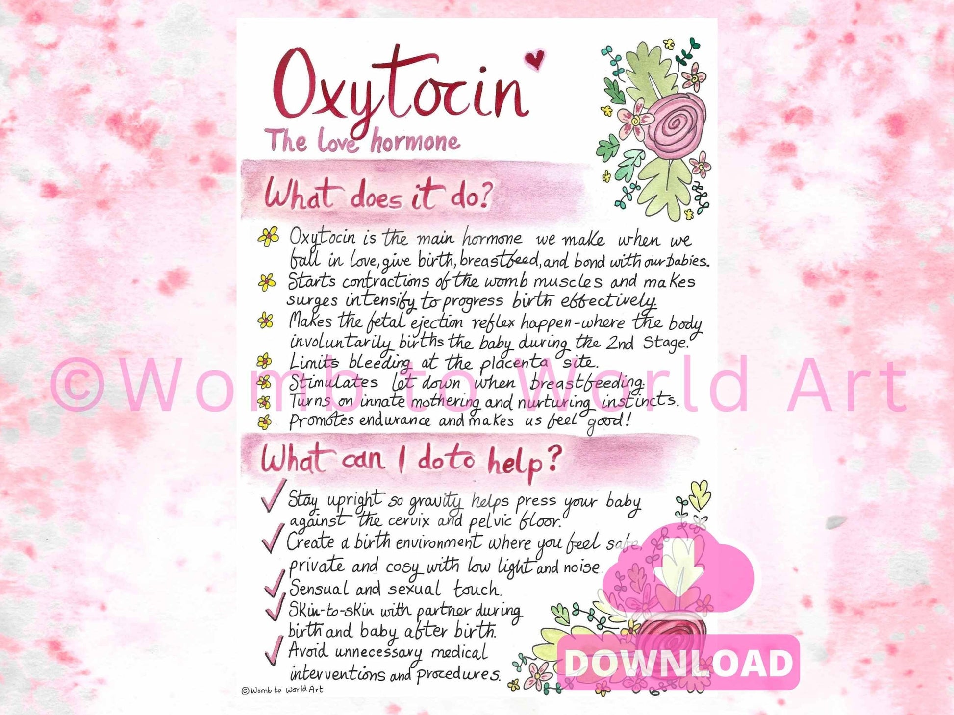 Oxytocin PDF Handout | Labour Printouts | Antenatal Materials | Birth Education | Doula | Midwife | Birthworker