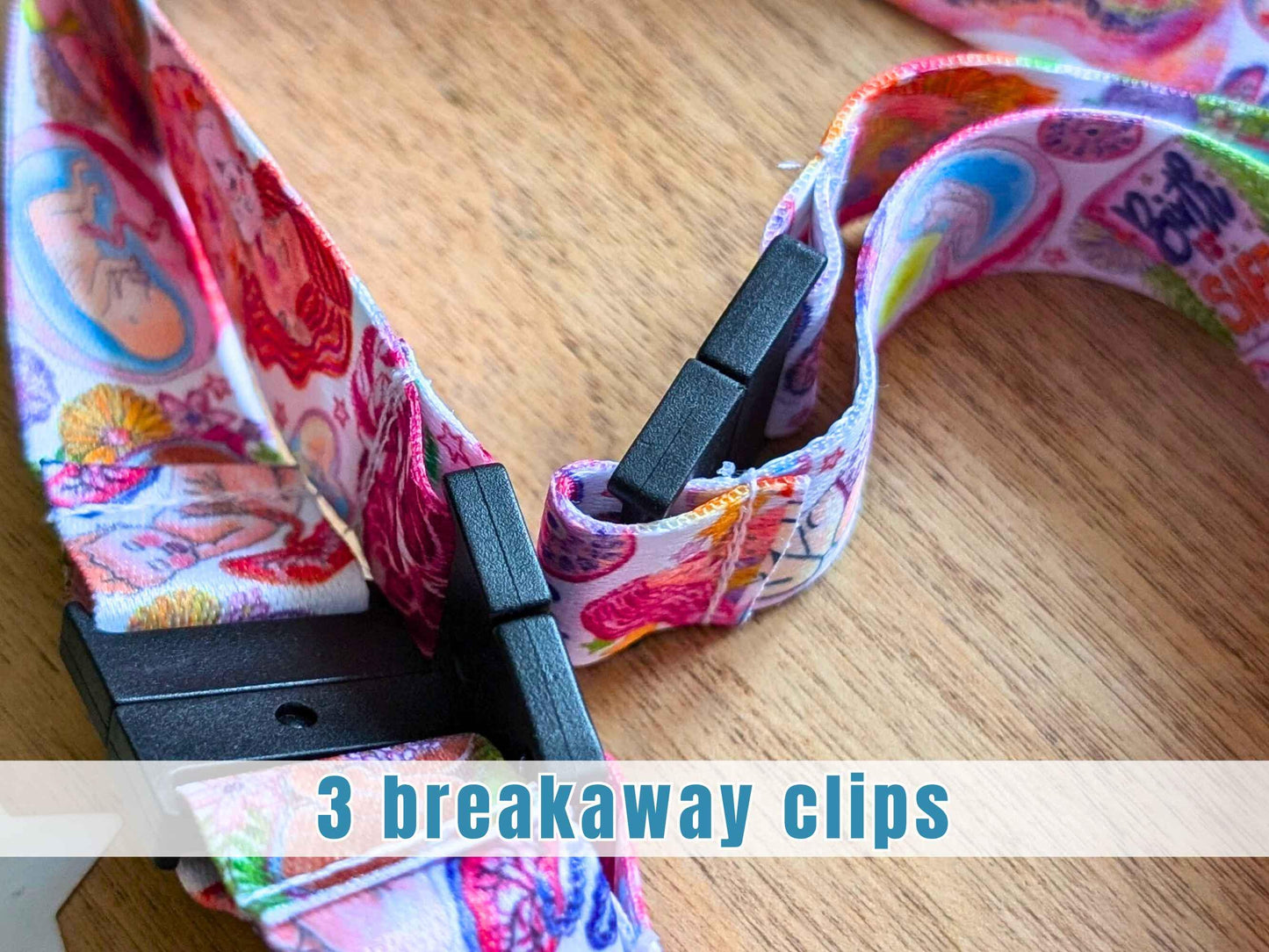 Birth Art Lanyard with 3 Safety Breakaway Clips