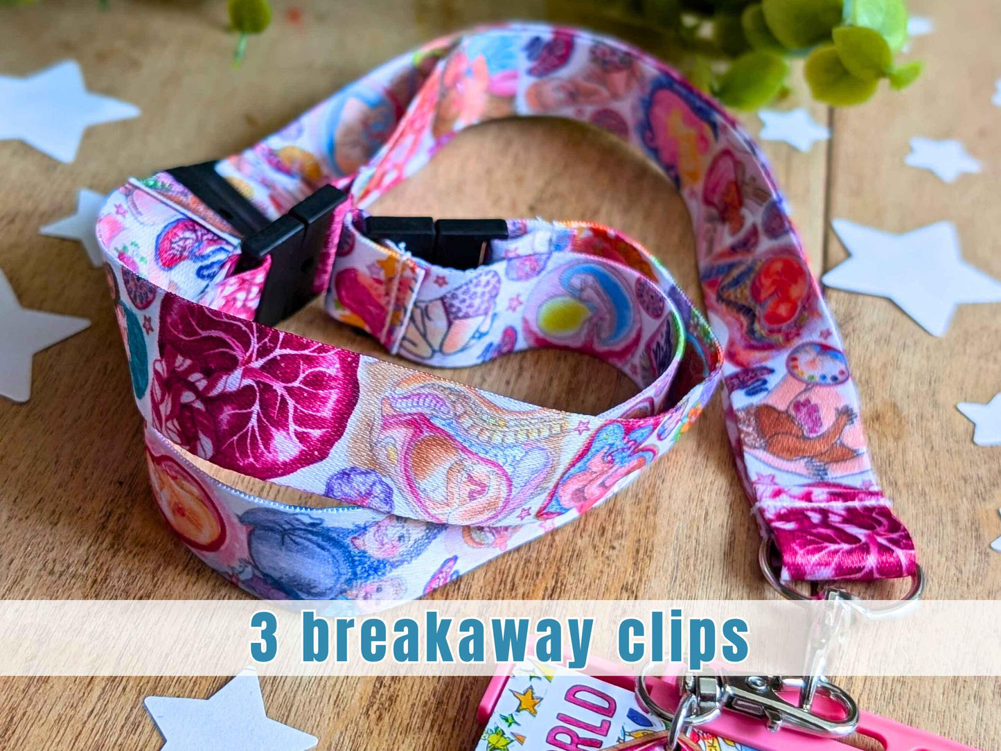 Birth Art Lanyard with 3 Safety Breakaway Clips