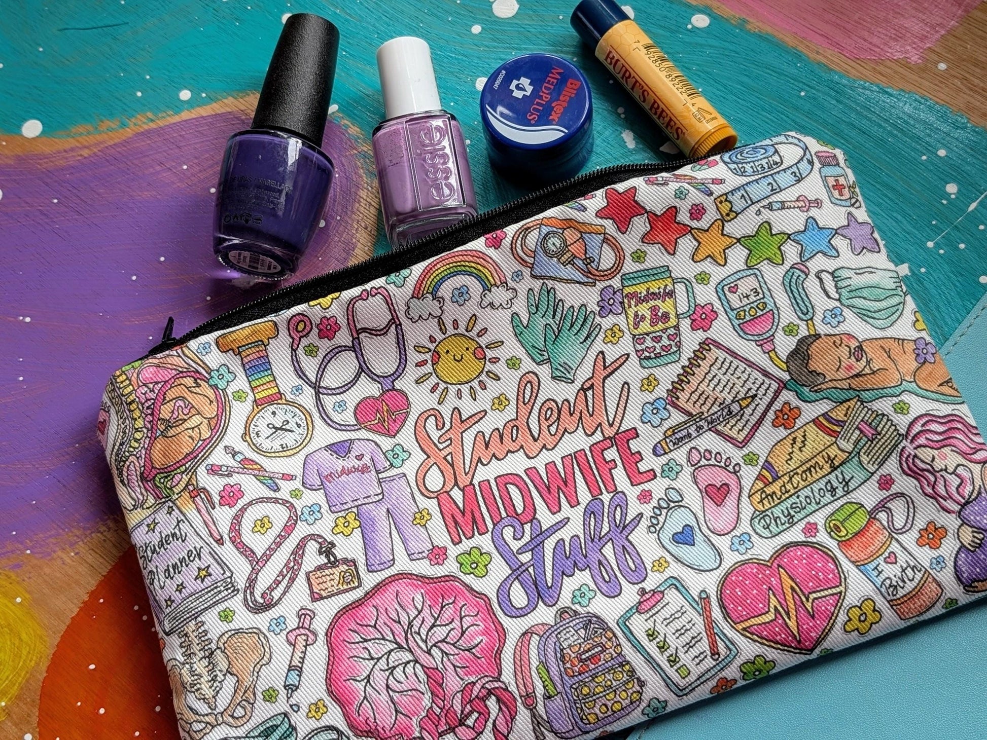 Student Midwife Pouch - Pencil Case or Make Up Bag | Womb to World Birth Art | Student Midwife Toiletries Travel Bags by Womb to World Art