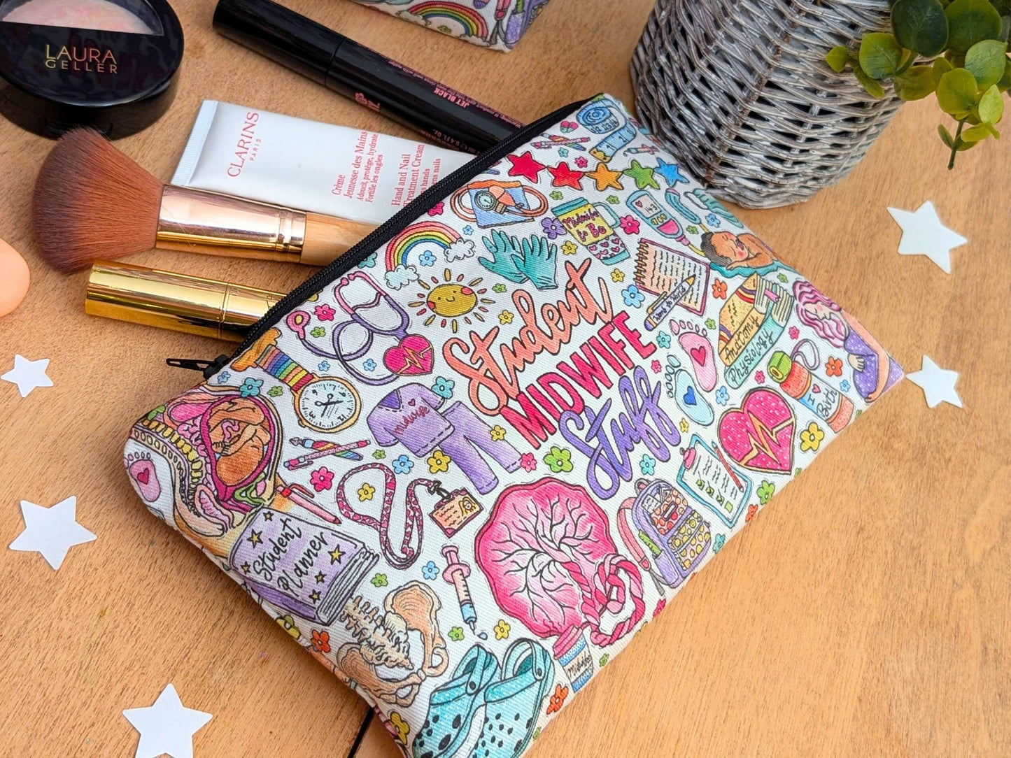 Student Midwife Pouch - Pencil Case or Make Up Bag | Womb to World Birth Art | Student Midwife Toiletries Travel Bags by Womb to World Art