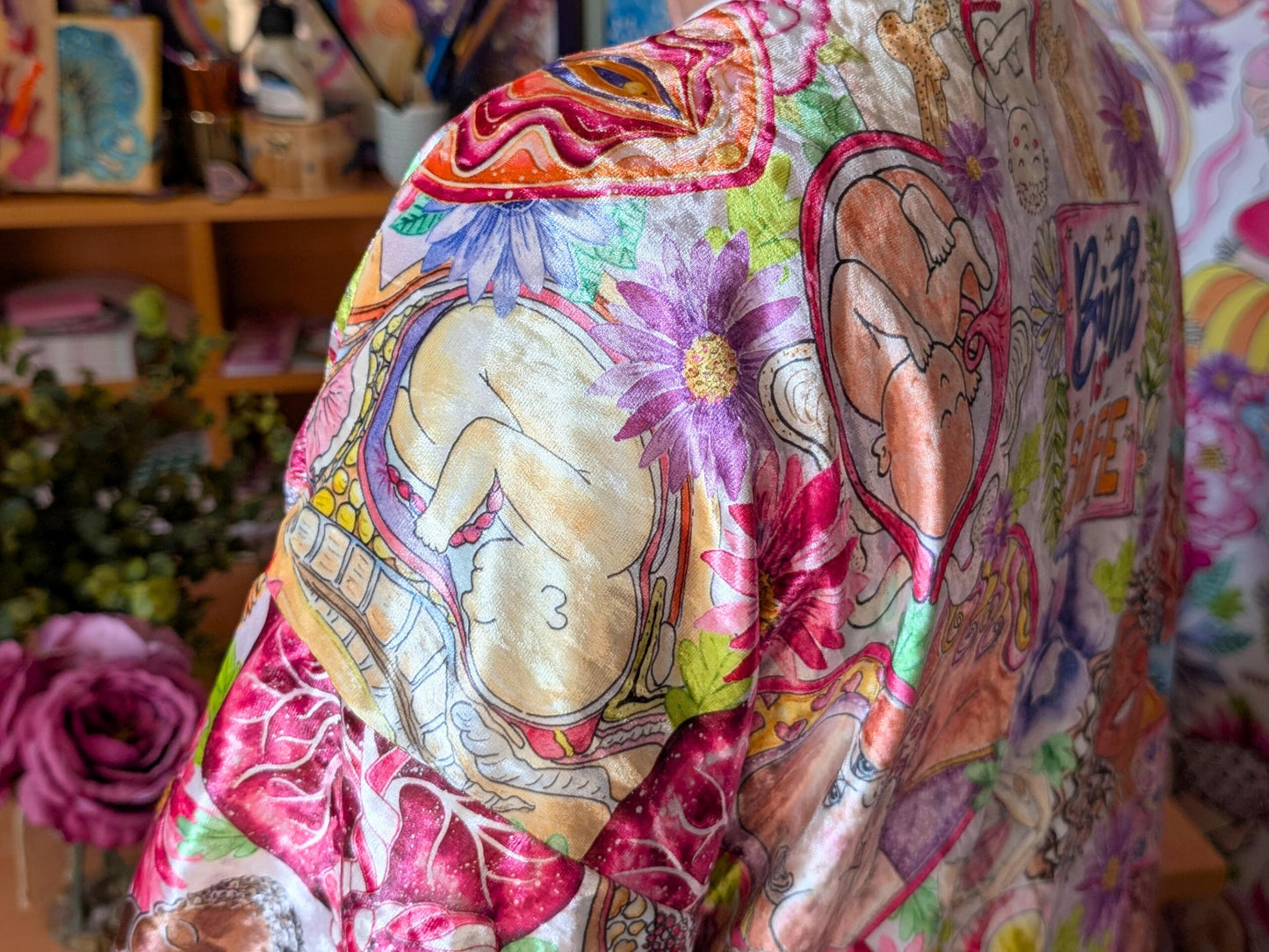 Motherhood Art Velour Kimono Jacket: Birth Worker Gift