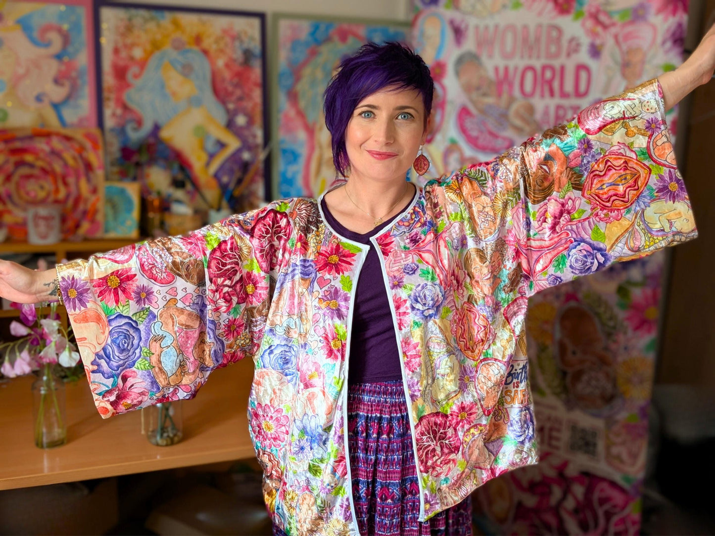 Motherhood Art Velour Kimono Jacket: Birth Worker Gift