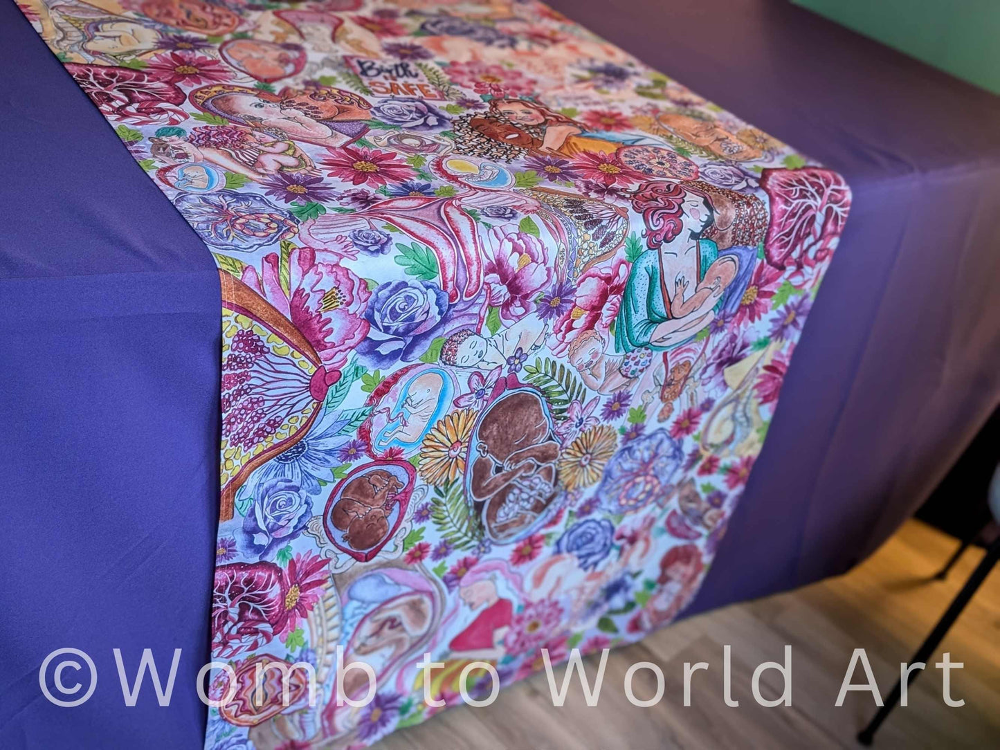 Pregnancy Fayre Table Runner by Womb to World Art | Doula Event Table Decor | Midwife Tablecloth for Pregnancy and Mother Blessings