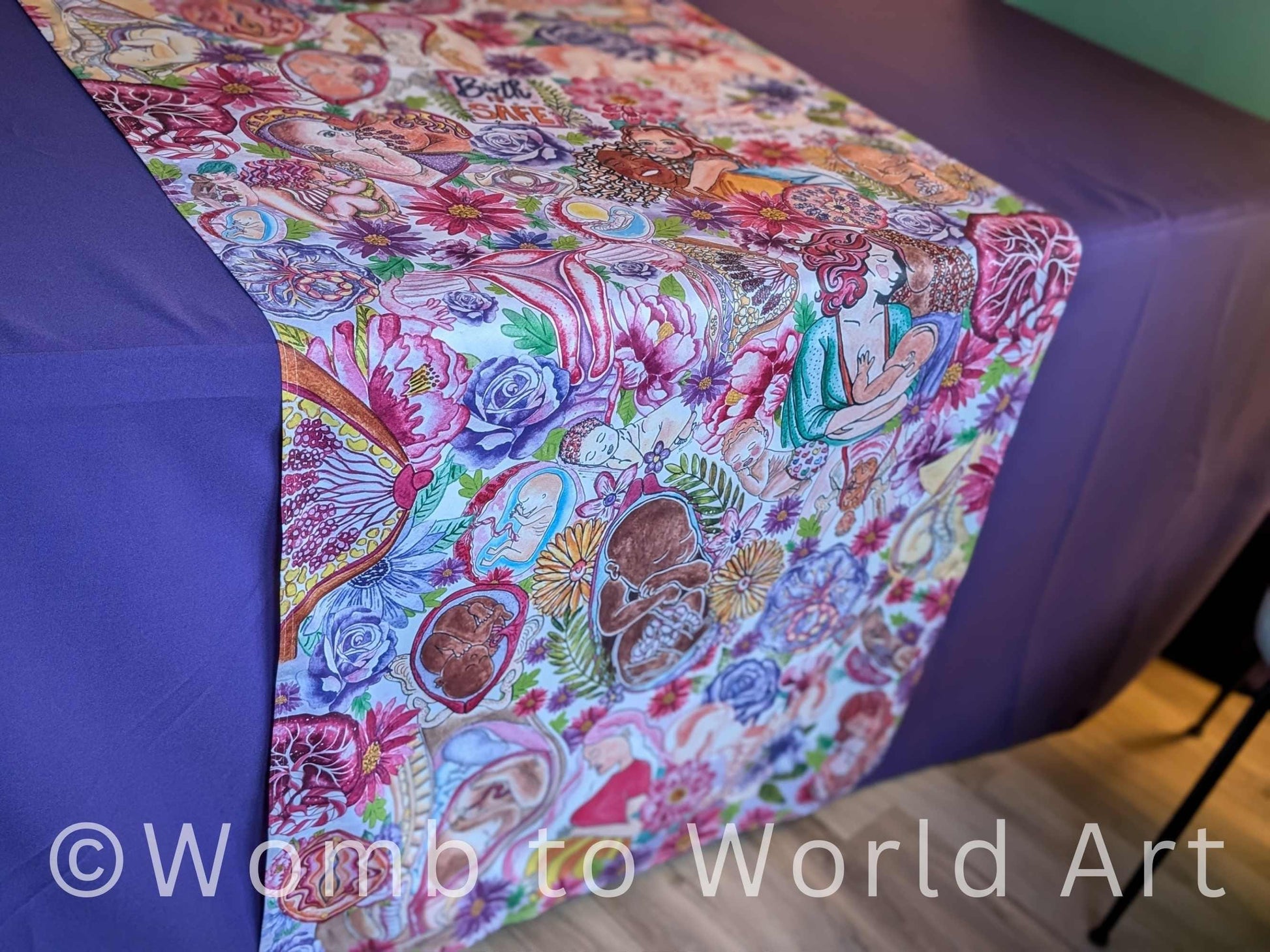 Pregnancy Fayre Table Runner by Womb to World Art | Doula Event Table Decor | Midwife Tablecloth for Pregnancy and Mother Blessings