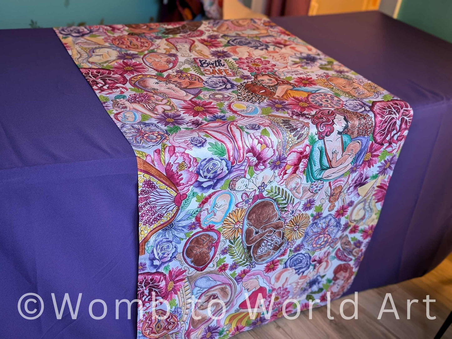 Pregnancy Fayre Table Runner by Womb to World Art | Doula Event Table Decor | Midwife Tablecloth for Pregnancy and Mother Blessings
