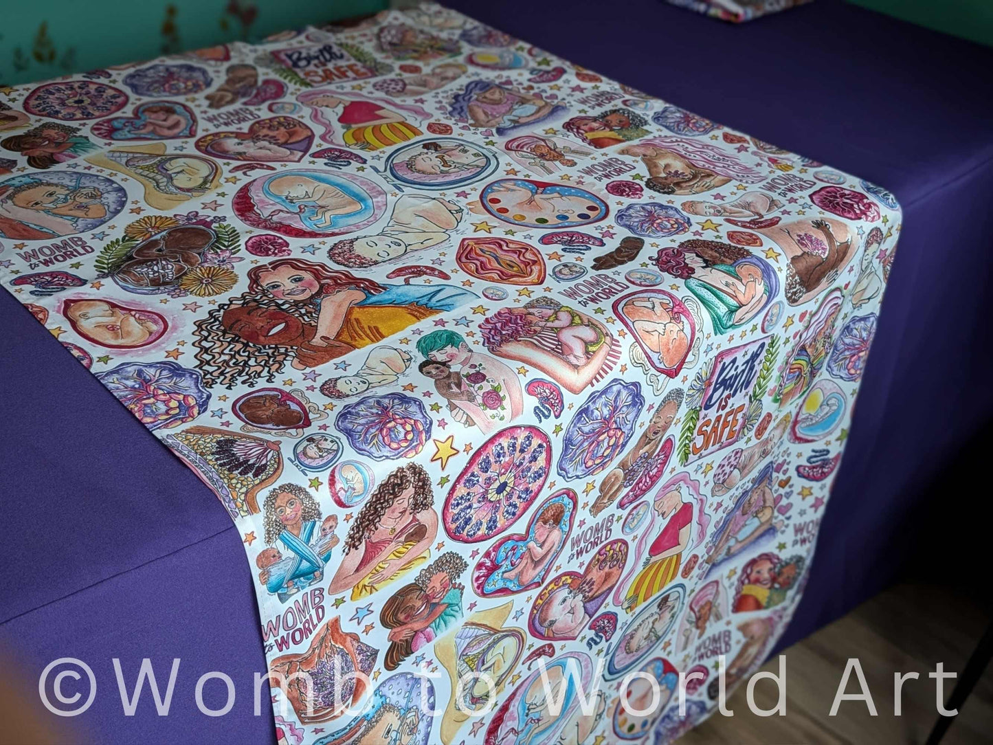Pregnancy Fayre Table Runner: Birth Art Tablecloth, Doula Event Decor