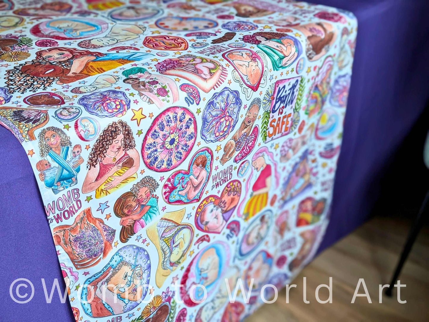 Pregnancy Fayre Table Runner: Birth Art Tablecloth, Doula Event Decor