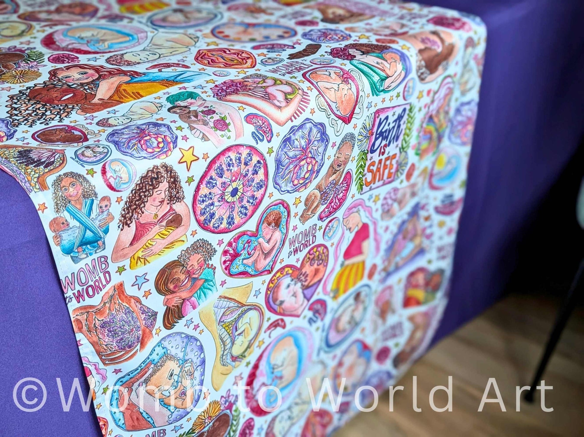 Pregnancy Fayre Table Runner: Birth Art Tablecloth, Doula Event Decor