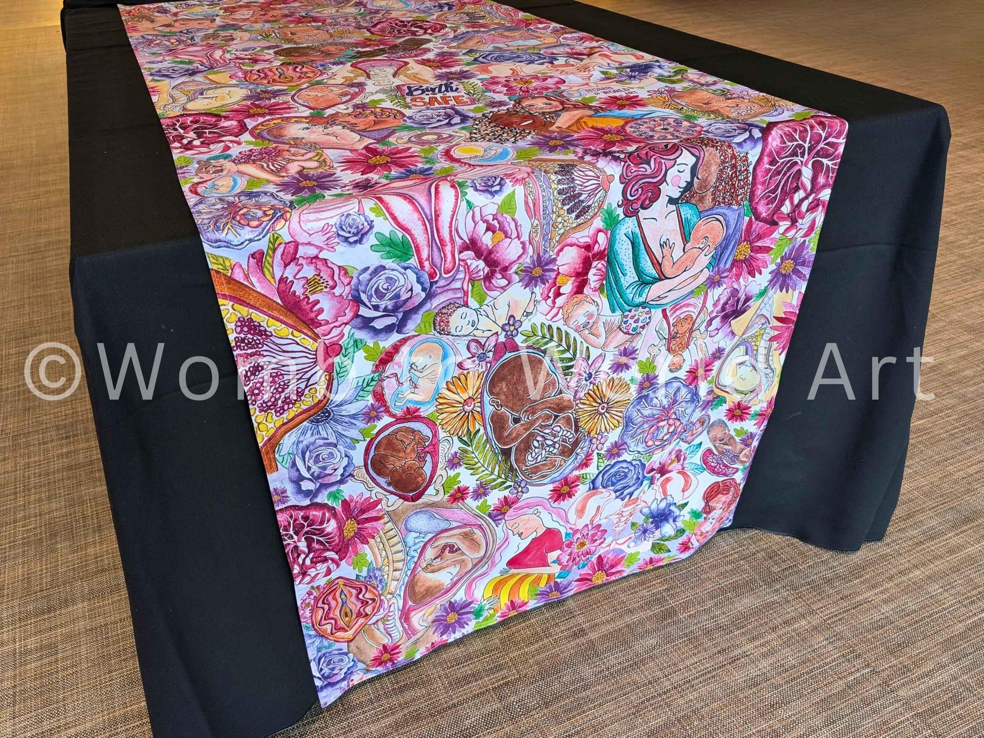 Pregnancy Fayre Table Runner by Womb to World Art | Doula Event Table Decor | Midwife Tablecloth for Pregnancy and Mother Blessings