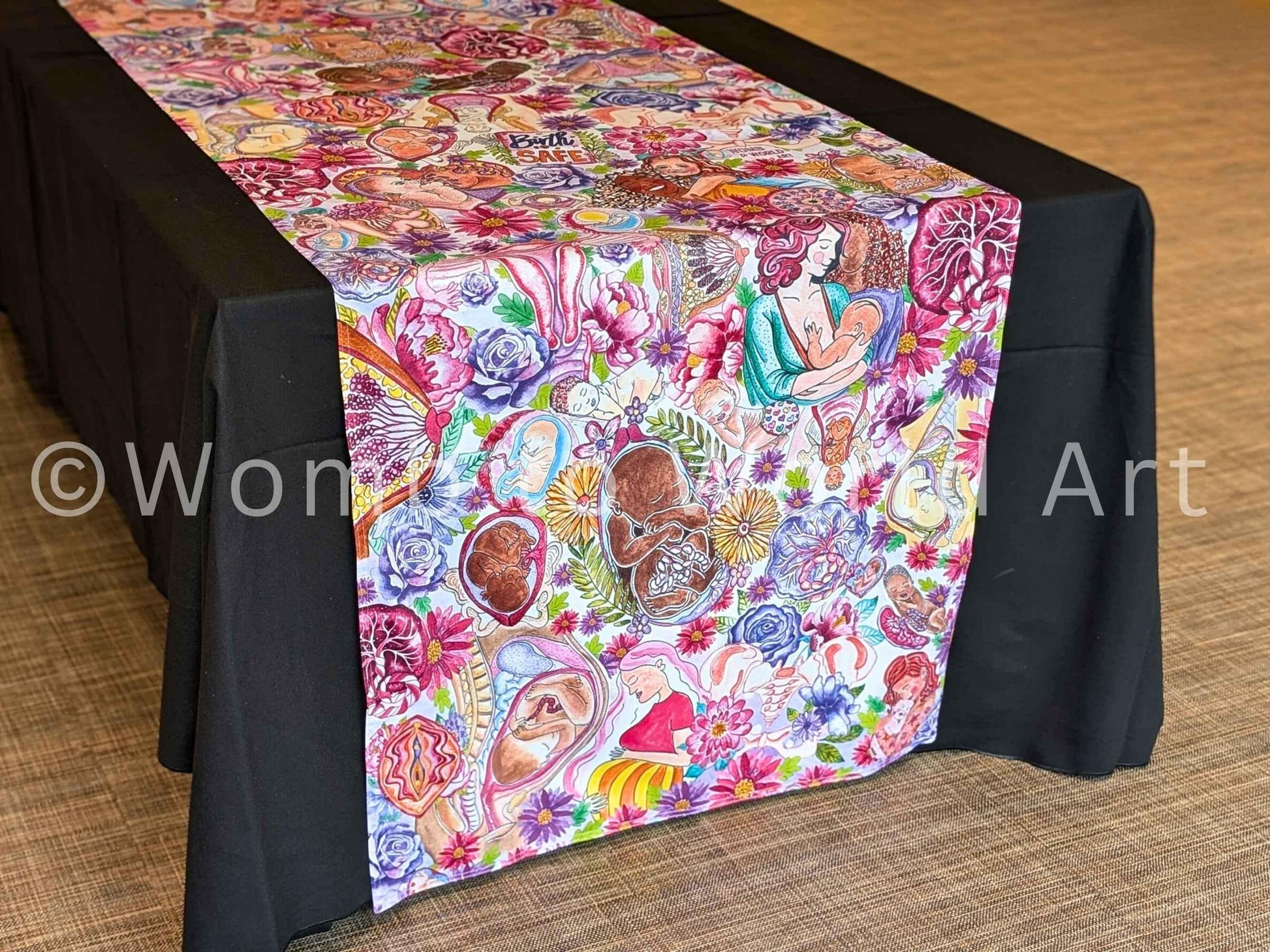 Pregnancy Fayre Table Runner by Womb to World Art | Doula Event Table Decor | Midwife Tablecloth for Pregnancy and Mother Blessings