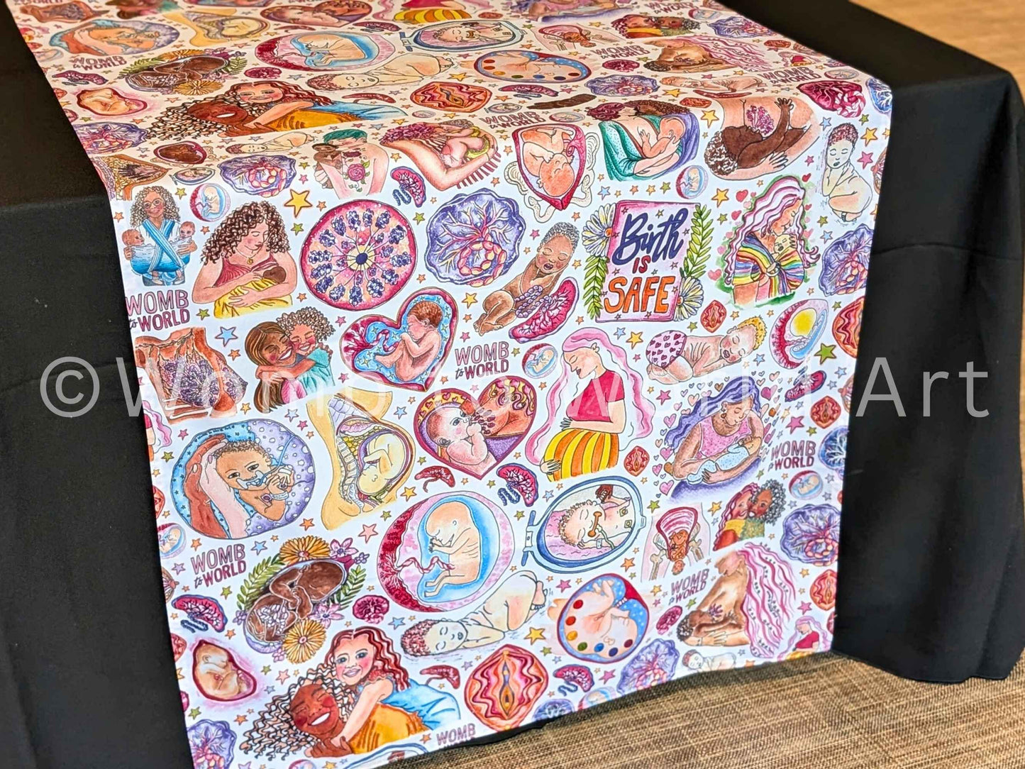 Pregnancy Fayre Table Runner: Birth Art Tablecloth, Doula Event Decor