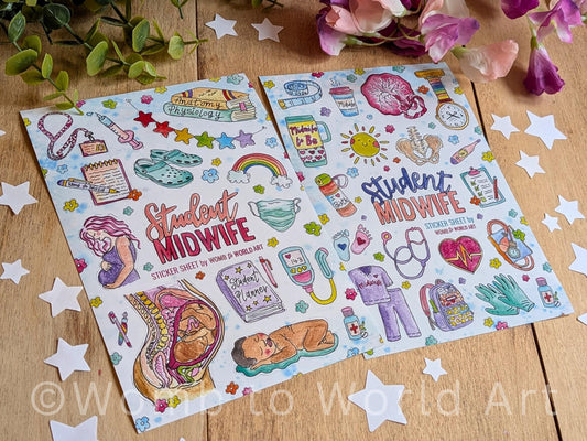 Student Midwife Vinyl Sticker Sheets 2 Pack