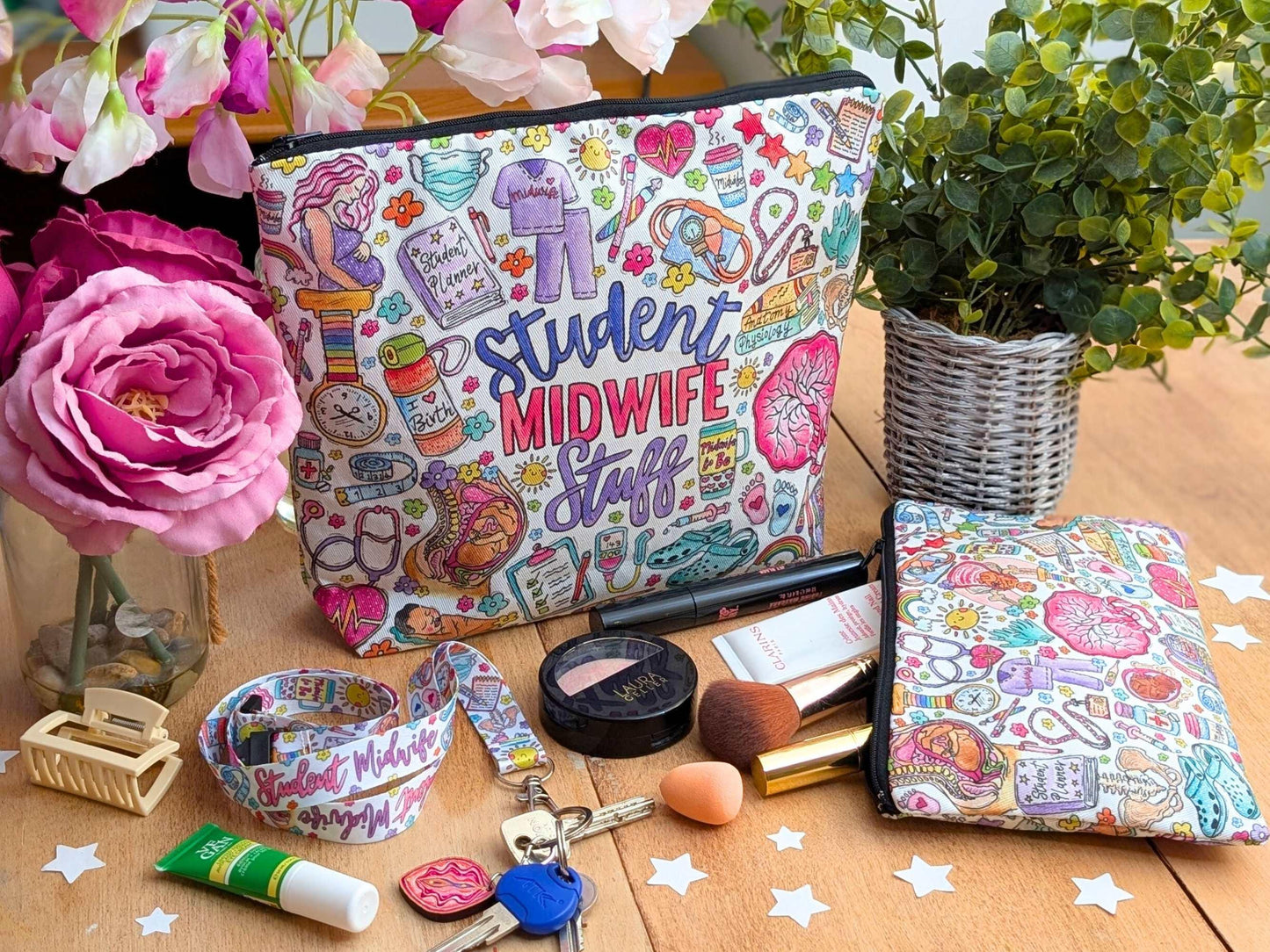Student Midwife Pouch - Pencil Case or Make Up Bag | Womb to World Birth Art | Student Midwife Toiletries Travel Bags by Womb to World Art