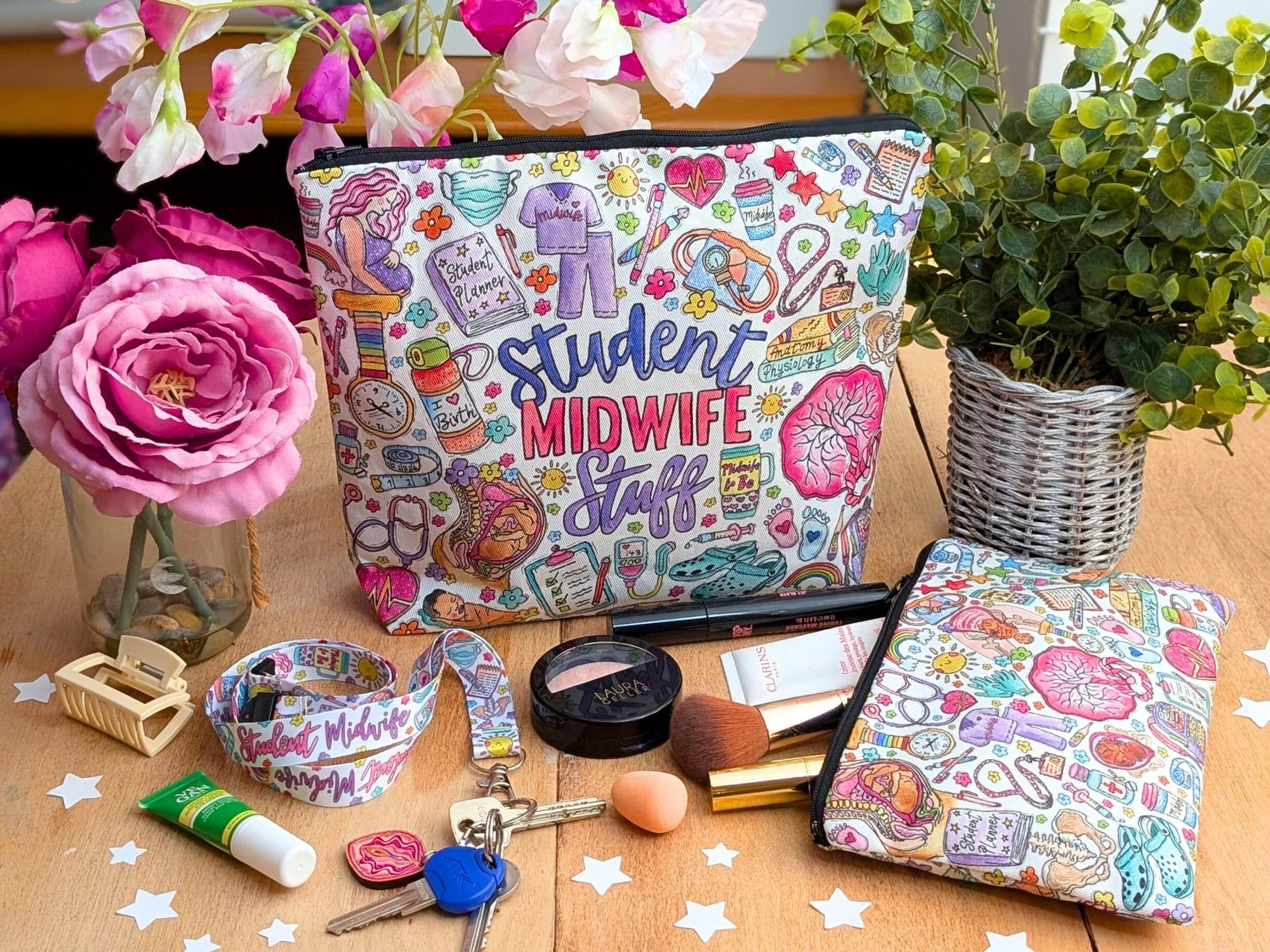 Student Midwife Pouch - Pencil Case or Make Up Bag | Womb to World Birth Art | Student Midwife Toiletries Travel Bags by Womb to World Art
