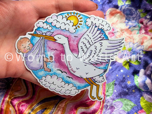 Stork Delivery Sticker 10cm