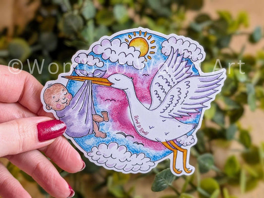 Stork Delivery Sticker 10cm