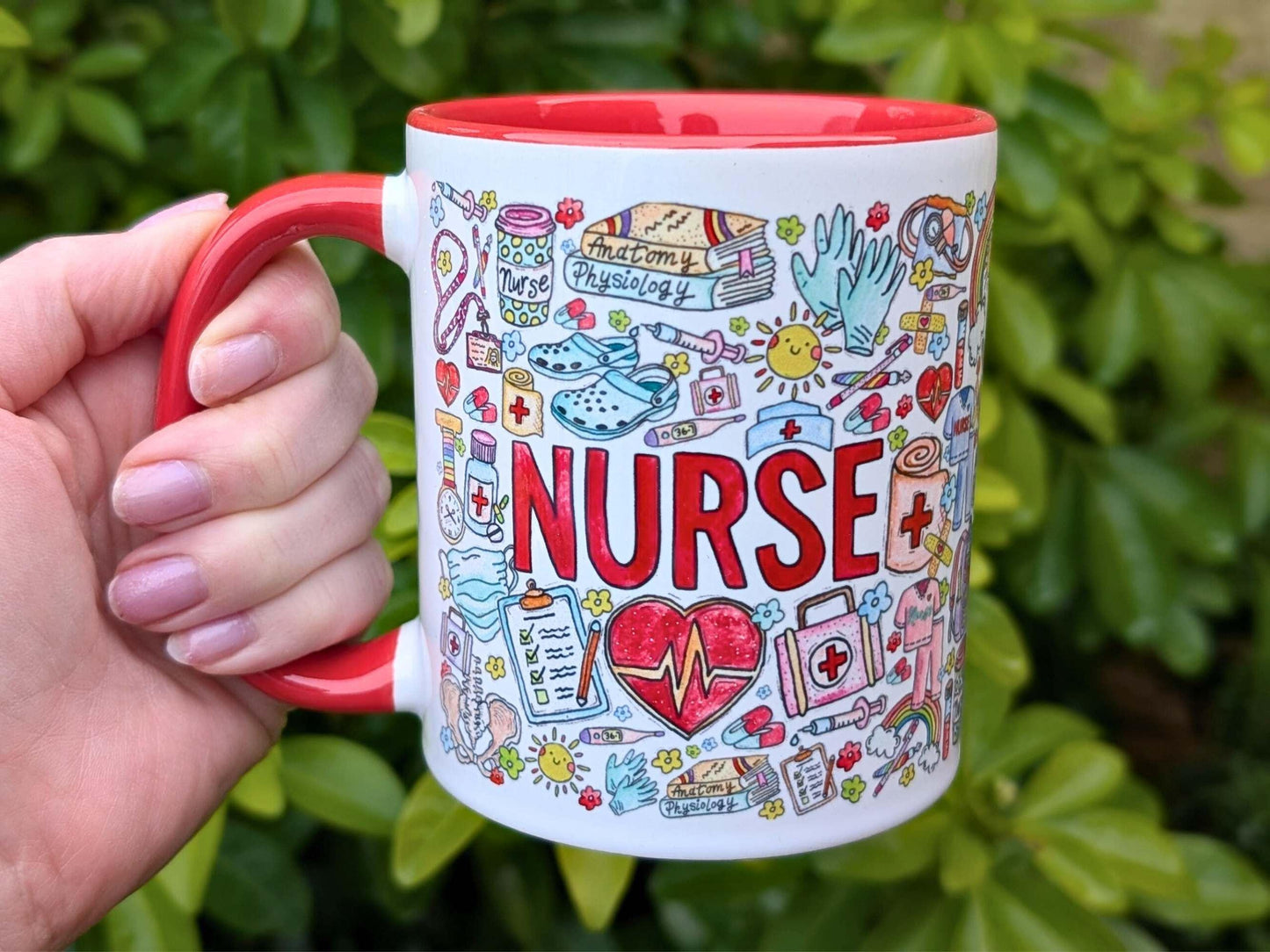 Nurse mug with handpainted illustrations