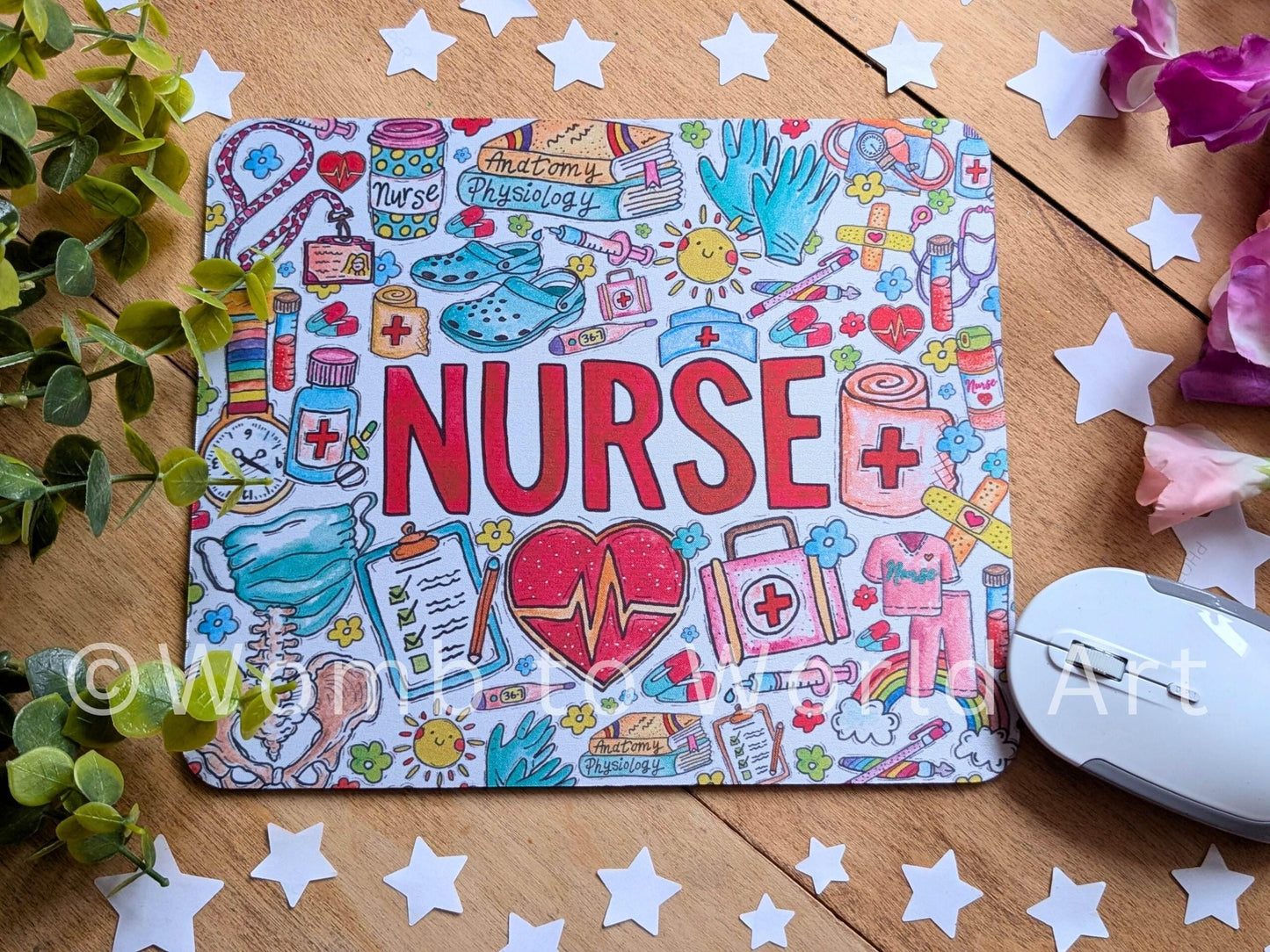 Nurse Mouse Pad: Watercolor Art Desk Mat