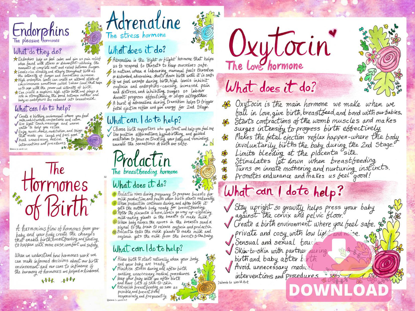 Hormones of Birth Hypnobirthing Handout: Doula Printouts for Antenatal Education Oxytocin (PDF Download)