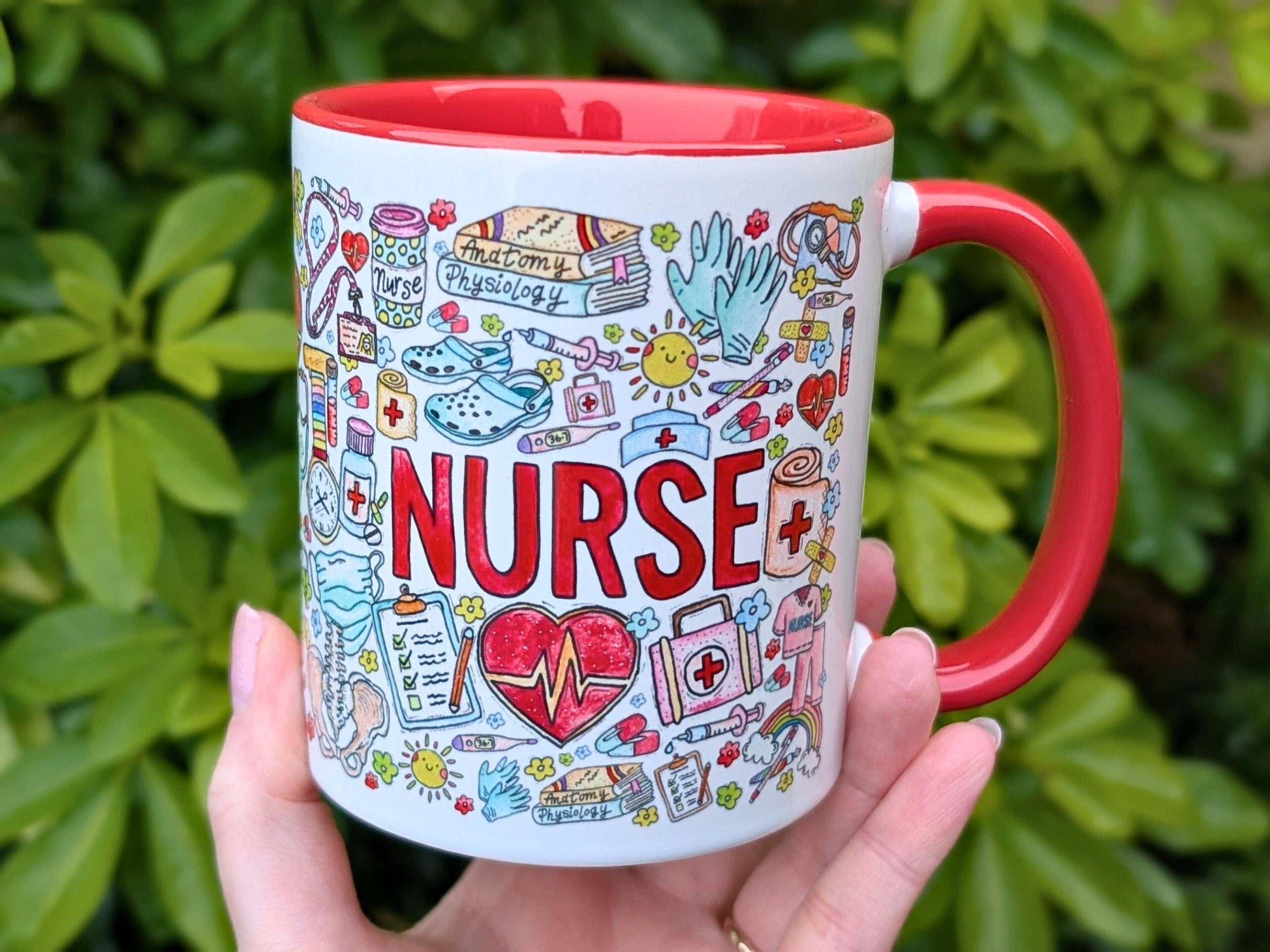Nurse mug with handpainted illustrations