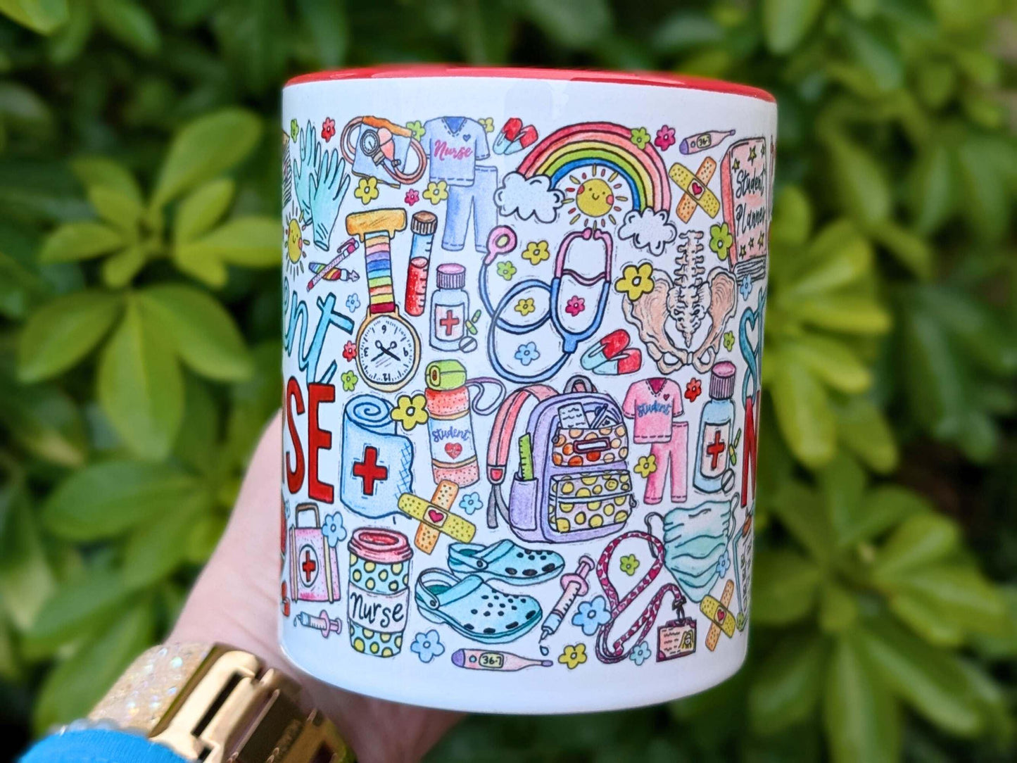 Student nurse mug with handpainted illustrations