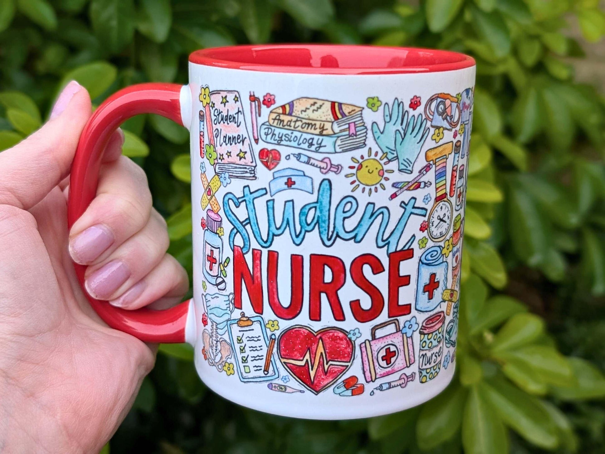 Student nurse mug with handpainted illustrations