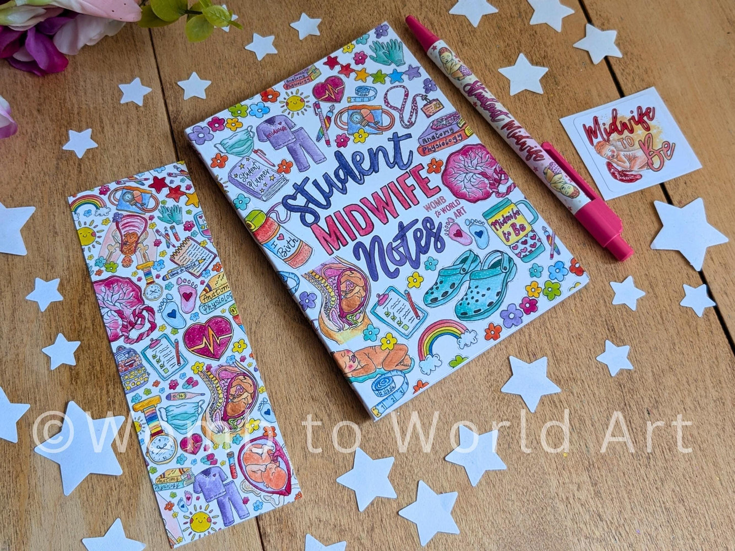 Student Midwife Essentials Pen & Notebook, Bookmark Sticker