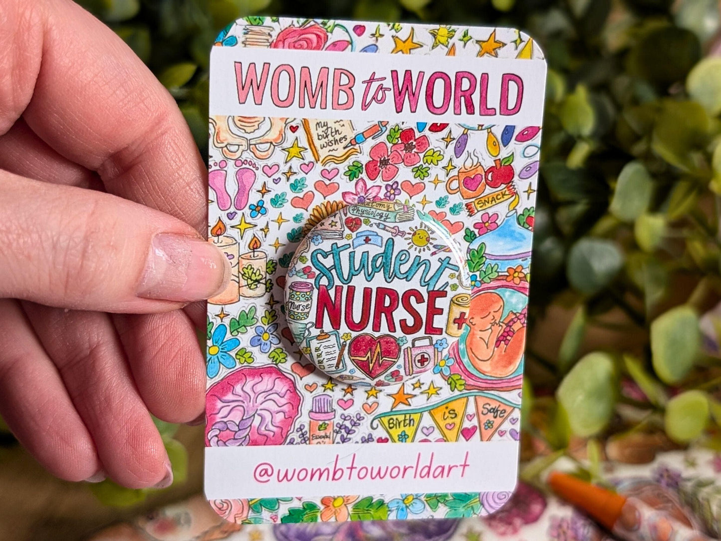 Student Nurse Badge: Watercolor Art Lanyard Pin