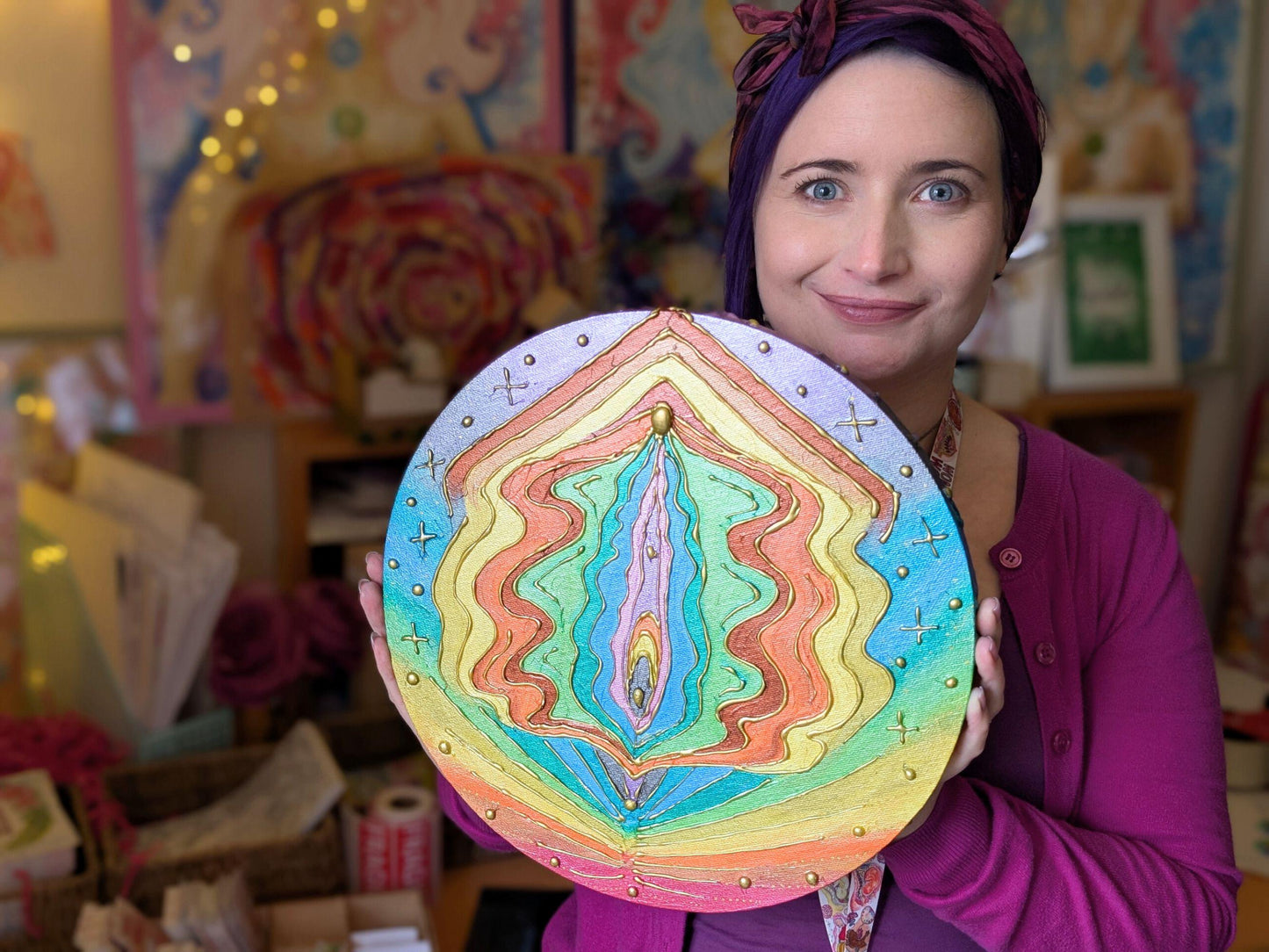 Yoni Art Acrylic 3D Canvas Painting | Rainbow Chakra Vulva Hot Glue Acrylic | Divine Feminine Art