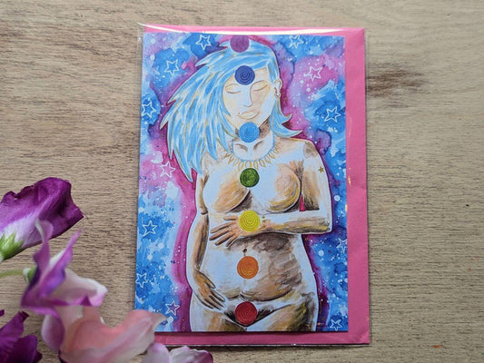 Postpartum Chakras Card | Doula | Student Midwife | New Mother | Birth Art | Pregnancy Cards