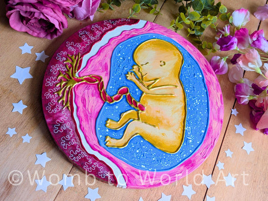 Baby in the Womb 3D Acrylic Canvas Painting | Circular Fetus Hot Glue Pregnancy Texture Art