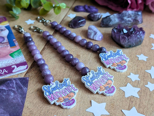Student Midwife Dilation Beads Lepidolite | Clip on Bag or Lanyard | Student Midwife Gift Ideas | Crystal Cervical Dilation Study Tool