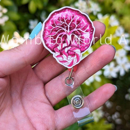Placenta badge reel for midwives