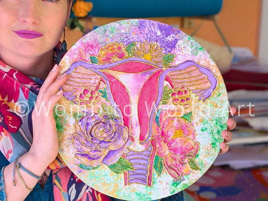 Womb Art Resin 3D Canvas Painting | Floral Uterus Anatomy Art | Hot Glue Acrylic | Divine Feminine