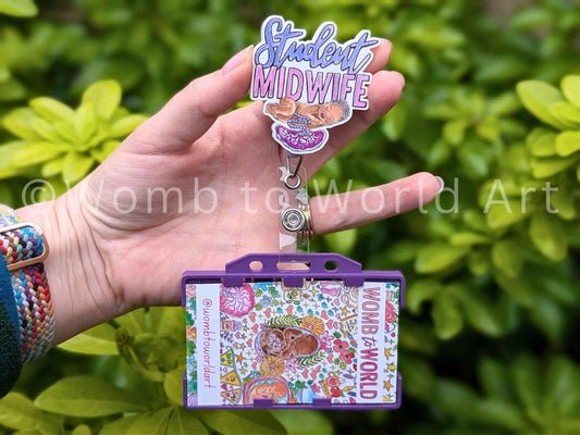 Student midwife badge reel card holder