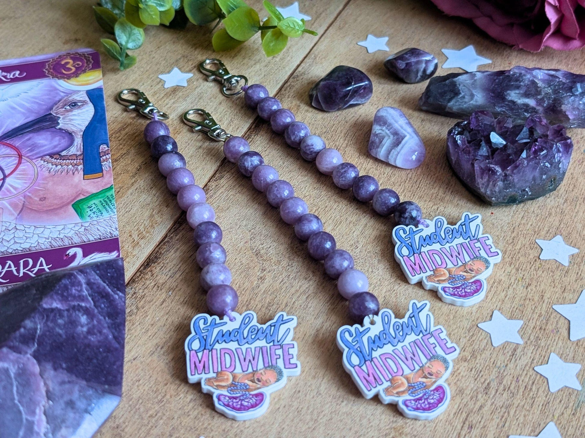 Student Midwife Dilation Beads Lepidolite | Clip on Bag or Lanyard | Student Midwife Gift Ideas | Crystal Cervical Dilation Study Tool