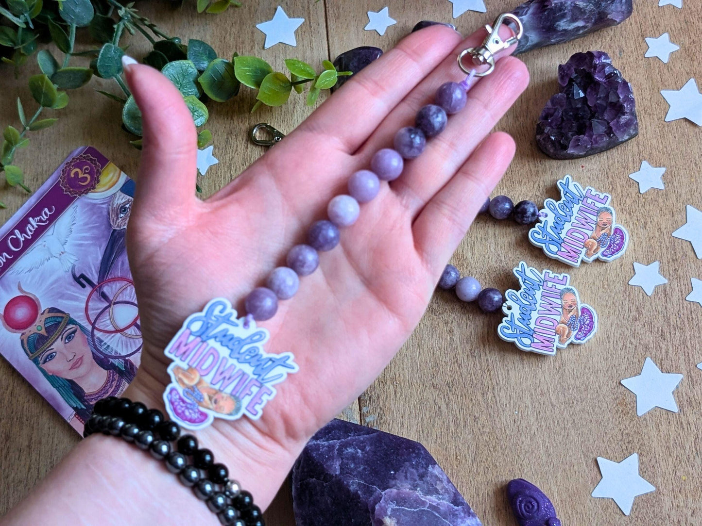Student Midwife Dilation Beads Lepidolite | Clip on Bag or Lanyard | Student Midwife Gift Ideas | Crystal Cervical Dilation Study Tool