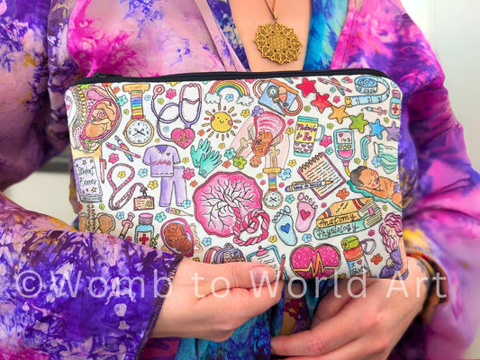 Student Midwife Pouch - Pencil Case or Make Up Bag | Womb to World Birth Art | Student Midwife Toiletries Travel Bags by Womb to World Art
