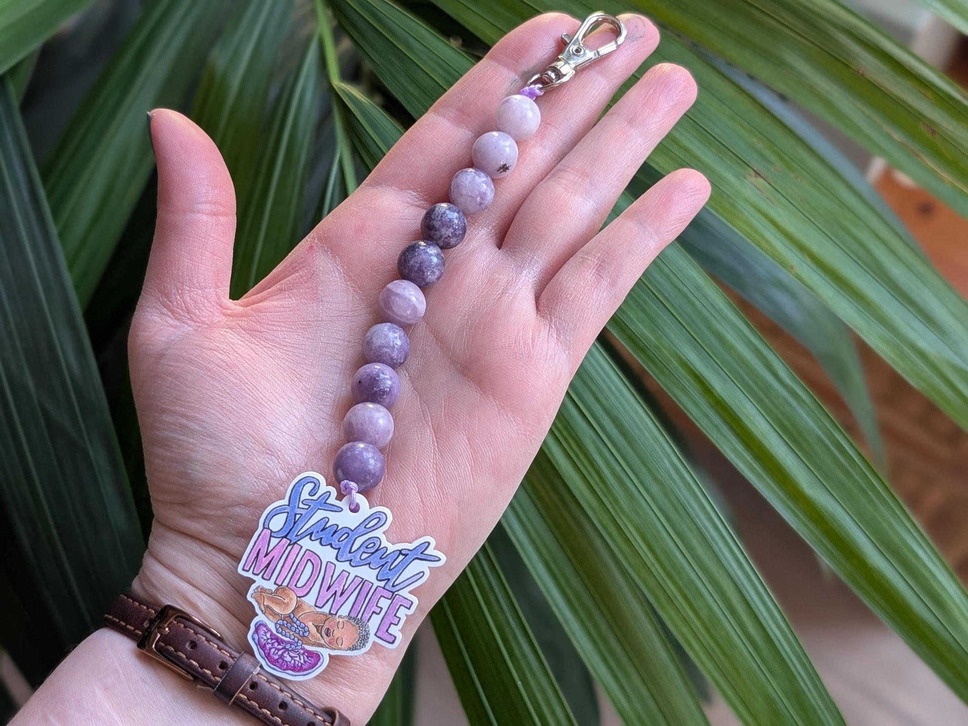 Student Midwife Dilation Beads Lepidolite | Clip on Bag or Lanyard | Student Midwife Gift Ideas | Crystal Cervical Dilation Study Tool