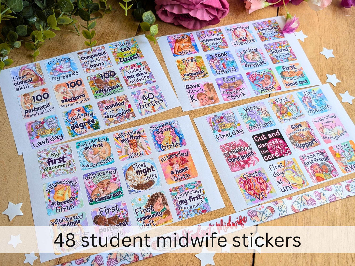 Student midwife milestone stickers
