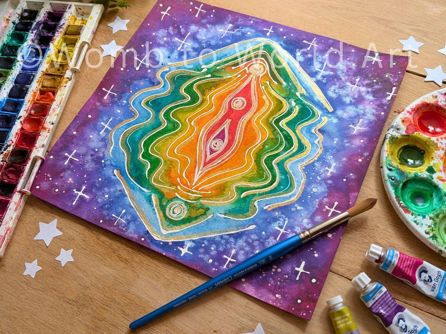 Rainbow Yoni Vulva Art Original 10" Watercolour Painting | Lichen Sclerosus Art