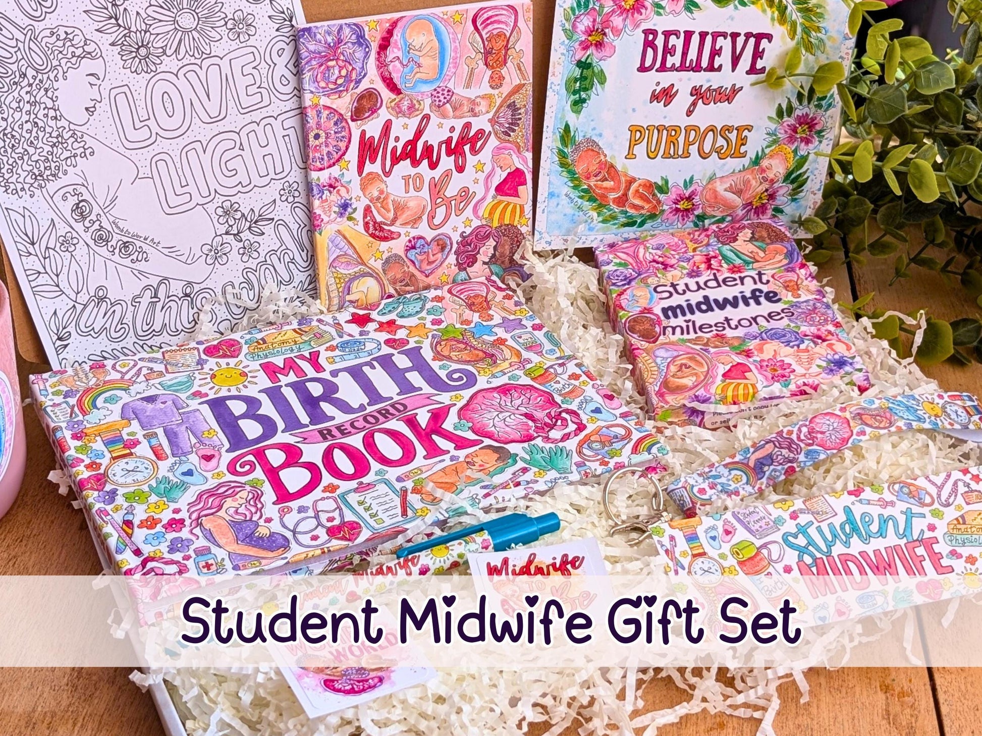 Student midwife milestone cards, birth log book, pocket notebook, midwife pen, keychain and stickers set as a gift for student midwives